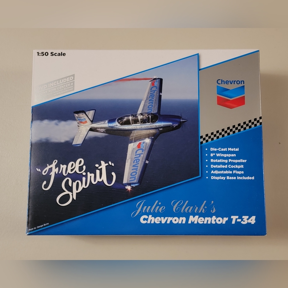 Julie Clark's Chevron Mentor T-34 "FREE Spirit" Diecast Airplane 1/50 scale